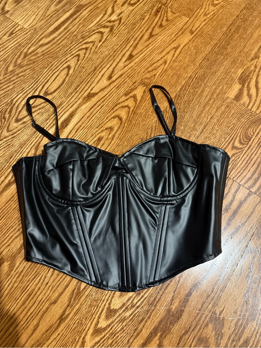 Black Faux Leather Bustier Crop Top